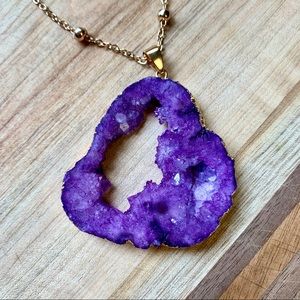 Purple Electroplated Gold Druzy Geode Pendant Necklace
